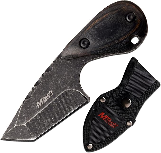 MTECH USA – Fixed Blade Knife – Stonewashed Finish Stainless Steel Tanto Blade with Black Wood Handle, Full Tang, Includes...