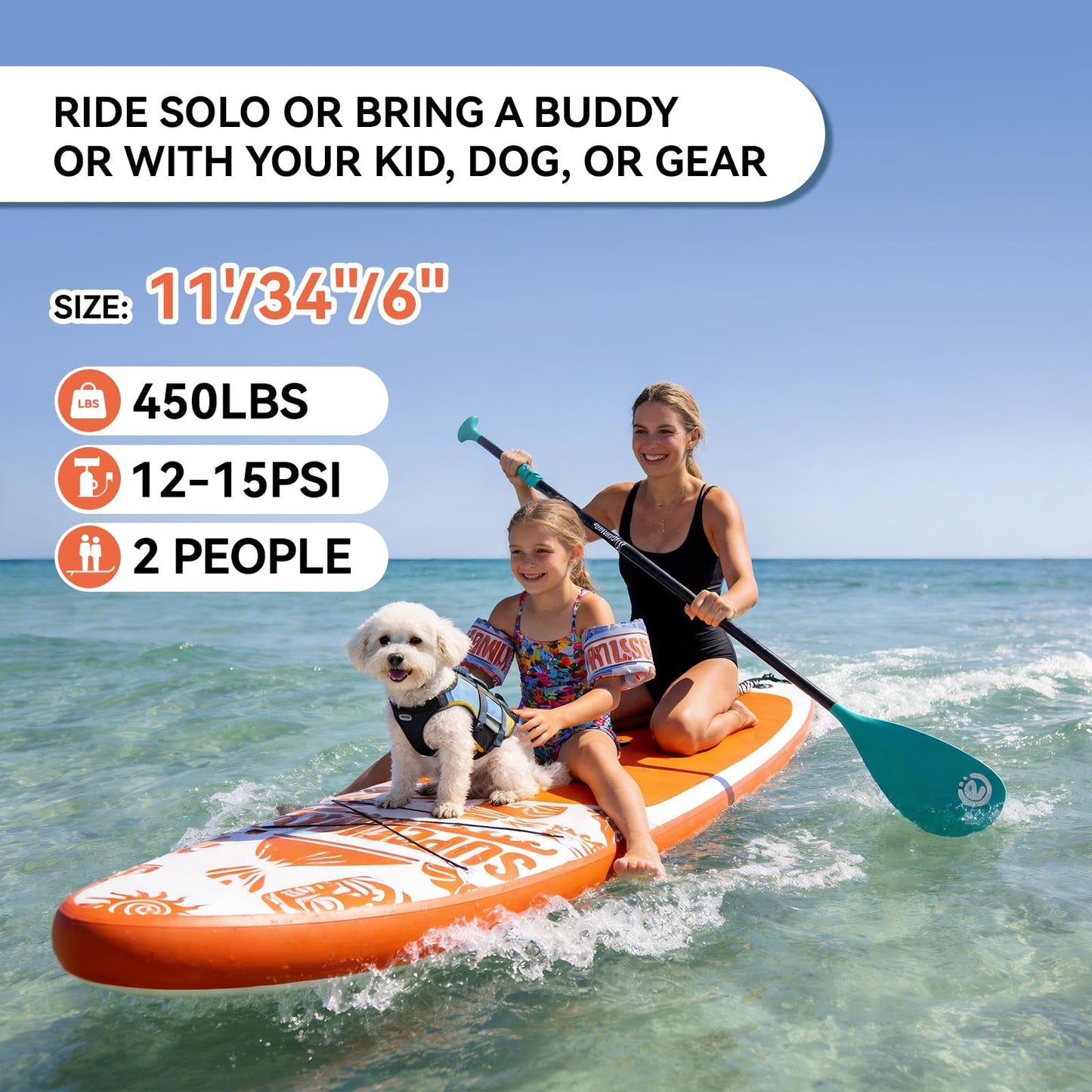 SUPEIMCO 11' Inflatable Stand Up Paddle Board - Upgraded Hot Melt Tech, Anti-Slip EVA Deck, Full Accessories for All Skill Levels (Adults & Youth) (Tribal Sunburst Orange)