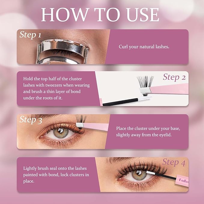 FADLASH Lash Clusters Kit DIY Eyelash Extension Kit 240Pcs 30D+40D Eyelash Clusters D Curl with Lash Bond and Seal Lash Tweezer Individual Lashes Kit (30D+40D-8-16mm, Kit)