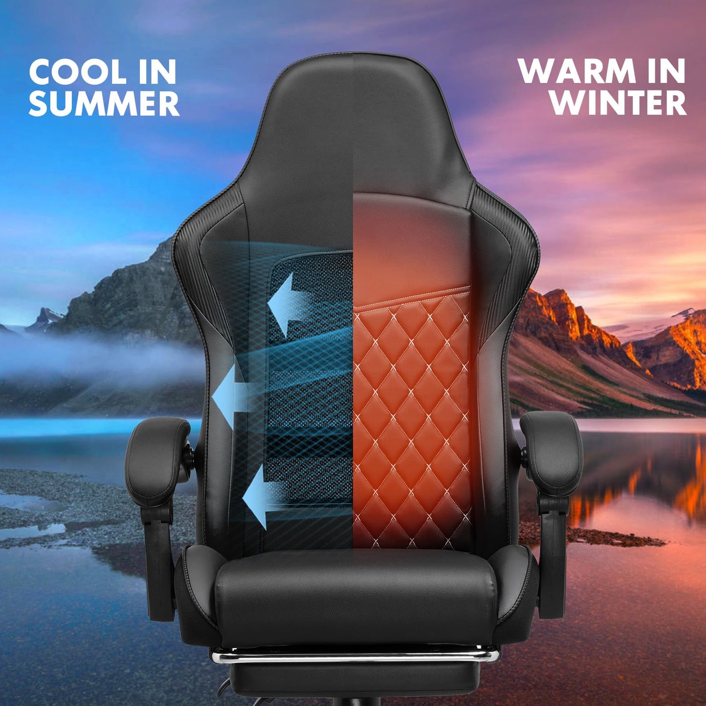 GTPLAYER Gaming Chair, High Back Leather Computer Game Chair with Footrest, Ergonomic Height Adjustable Office Chair with Removable Cover and Lumbar Support for Gaming and Work (Black)