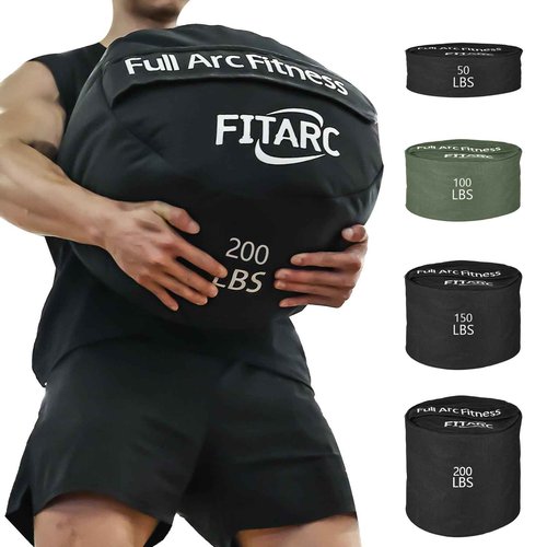 Fitarc Sandbag Workout Bag,Sand Bags for Weight Training,Sandbags for Fitness,Sandbags for Weight Training,Round Sandbag,Cross-Training & Exercise, Sand Not Included (Black, 200LB)