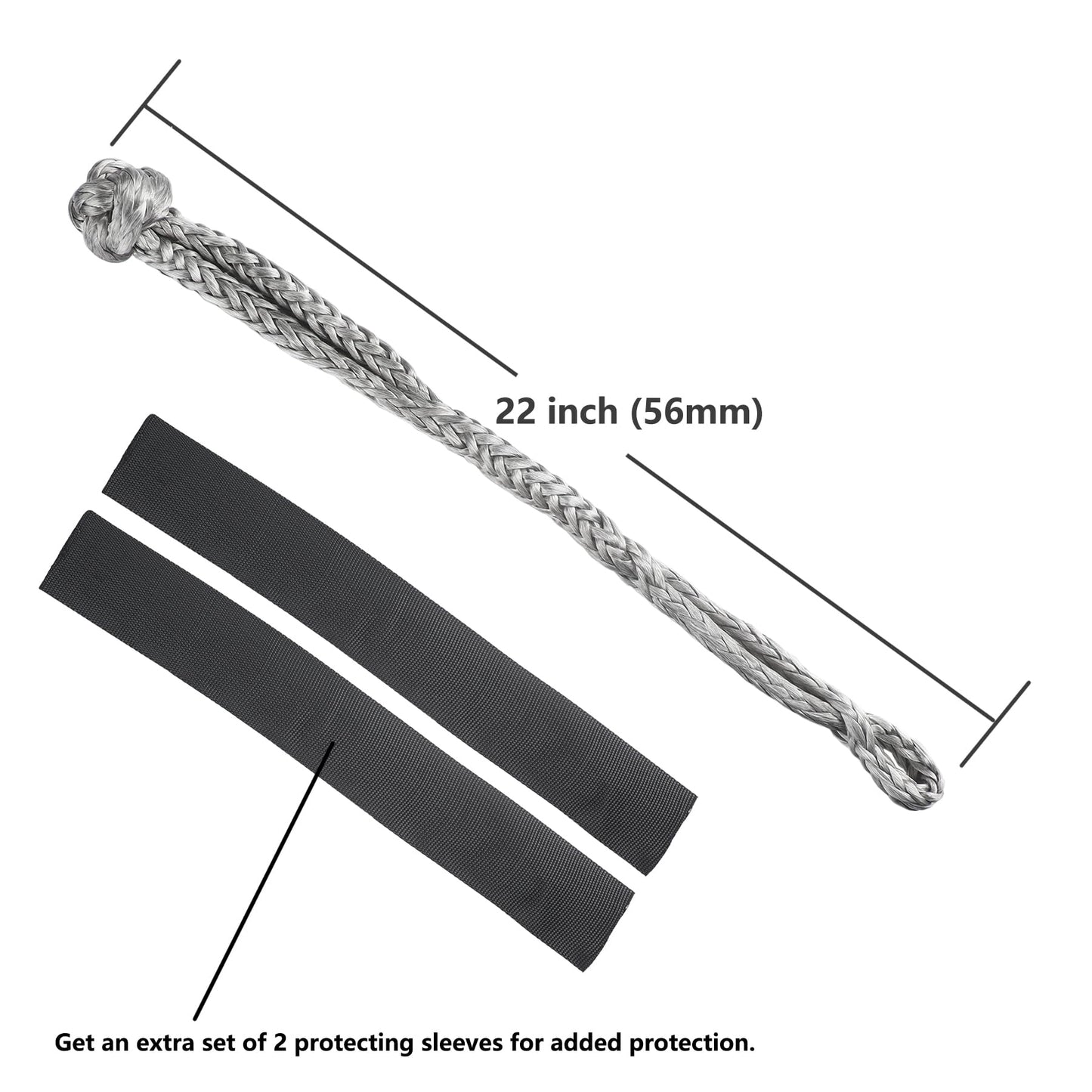Ucreative 2Pcs Synthetic Soft Shackle 1/2 Inch x 22 Inch (56,000lbs Breaking Strength) with Extra Sleeves (Gray)