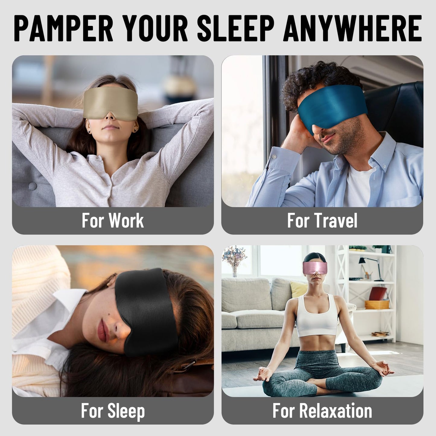 ATreebay 100% Mulberry Silk Sleep Mask, Large Eye Cover for Sleeping, Comfortable and Pressure-Free Sleeping Masks for Women Men, Completely Blackout (Taupe)