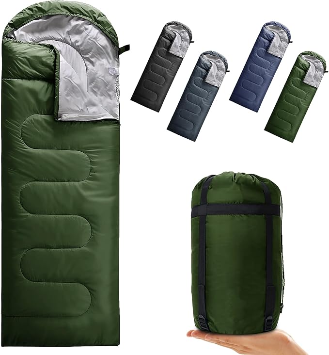 Petgin Camping Sleeping Bag 3 Seasons Warm & Cool Weather, Lightweight, Waterproof, Portable Backpacking for Adults & Kids...
