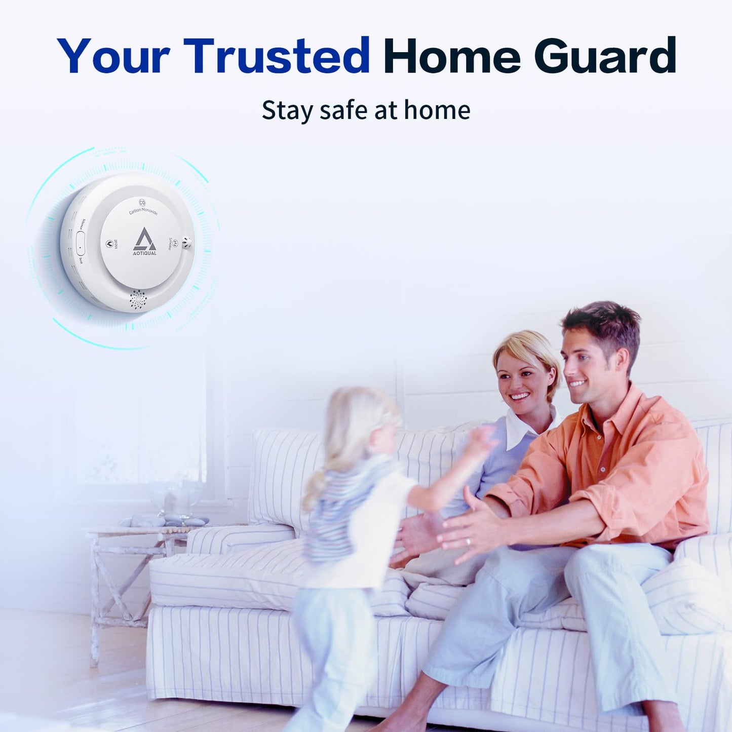 Smoke and Carbon Monoxide and Heat Detector 3-in-1 CO/Smoke/Temp Alarm 10-Year Battery, 85dB Voice Alert, Explosion-Proof ABS, Easy Installation Home Safety Device (Includes AA Batteries)