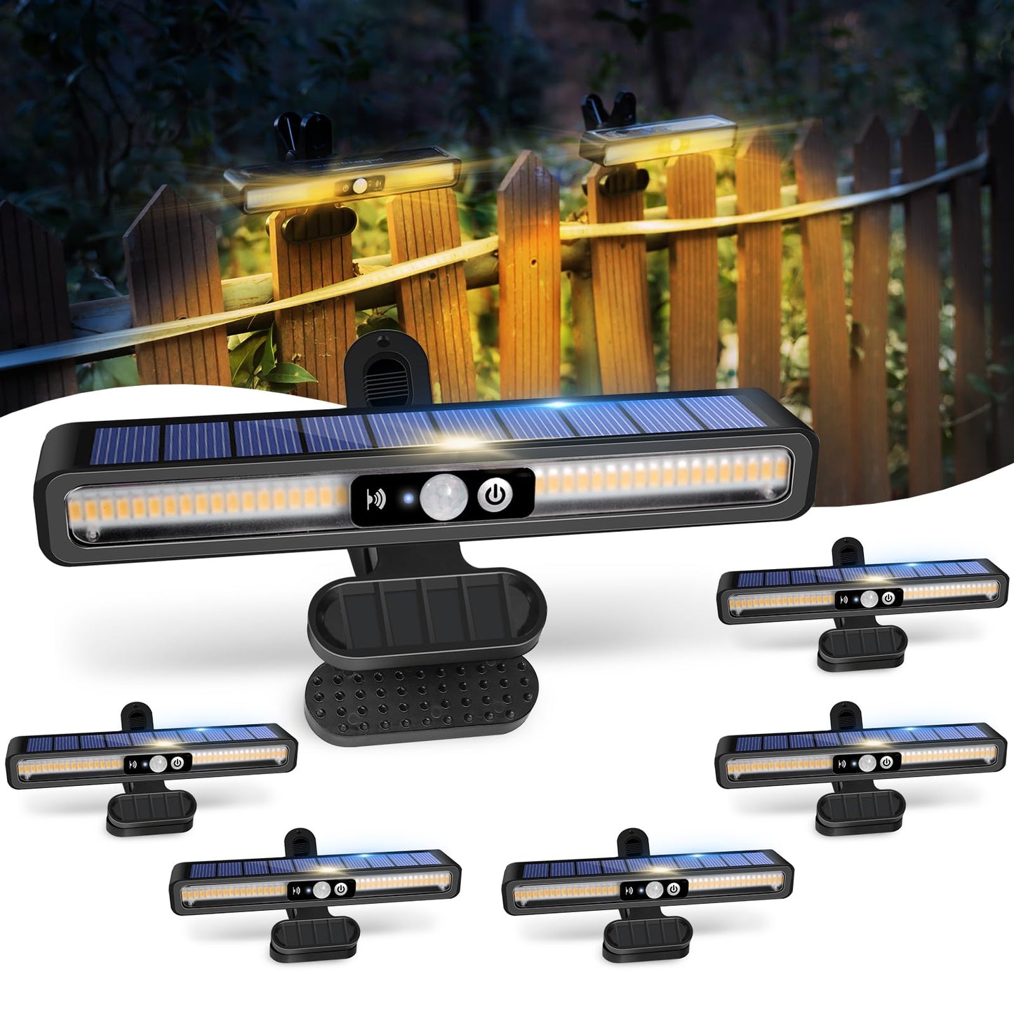 sunlight encounter Clip On Solar Motion Lights Outdoor Waterproof, 6 Pack Motion Sensor Outdoor Lights with 36 LEDs, 3000K, Portable Solar Powered Security Light for Fence Garage Camping(Black)