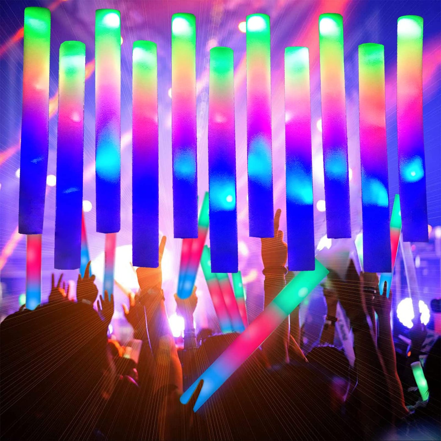 Bylaotrs Foam Glow Sticks Bulk 100 Pack,3 Modes Flashing LED Light Sticks Glow in The Dark Party Supplies Light Up Toys for Parties Wedding Birthday Concert Christmas Halloween