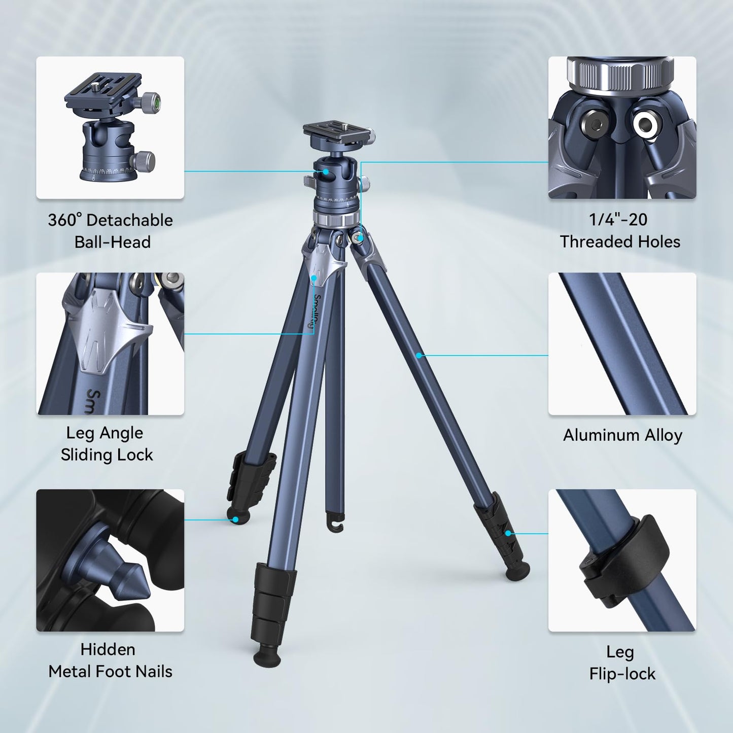 SmallRig AP-02 Lightweight Travel Tripod, 63" Camera Tripod with Compact Unconventional Center Column, 360° Ball Head, QR Plate, Travel Bag, Load up to 17.6 lbs / 8 kg, for Most DSLR Cameras -4222