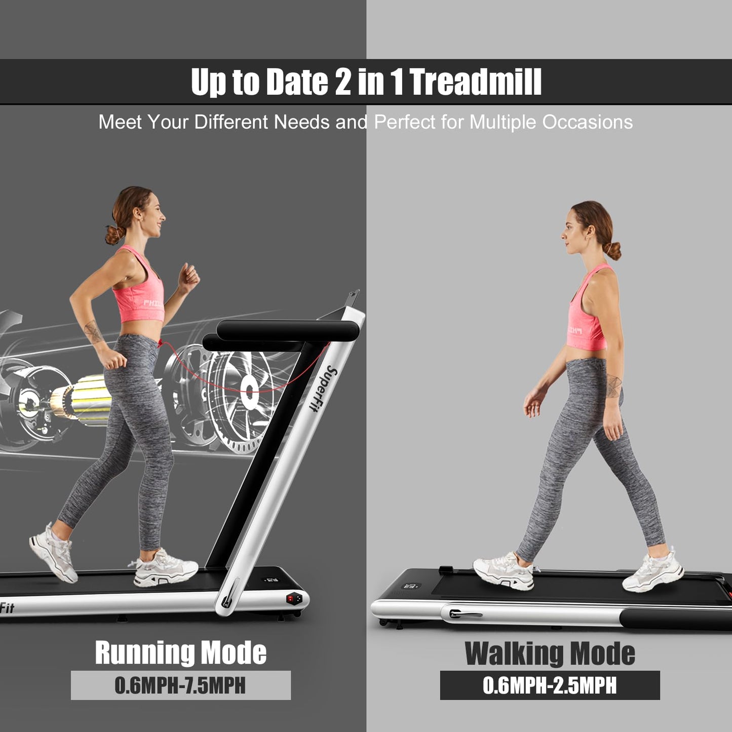 Goplus 2 in 1 Folding Treadmill, 2.25HP Superfit Under Desk Electric Treadmill, Installation-Free with Remote Control, APP Control and LED Display, Walking Jogging for Home Office