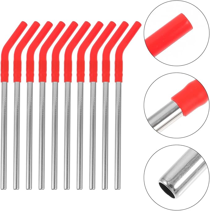10Pcs Reusable Stainless Steel Straws with Silicone Tips Multipurpose Drinking Straws for Milk Tea Coffee Lightweight Rust-resistant