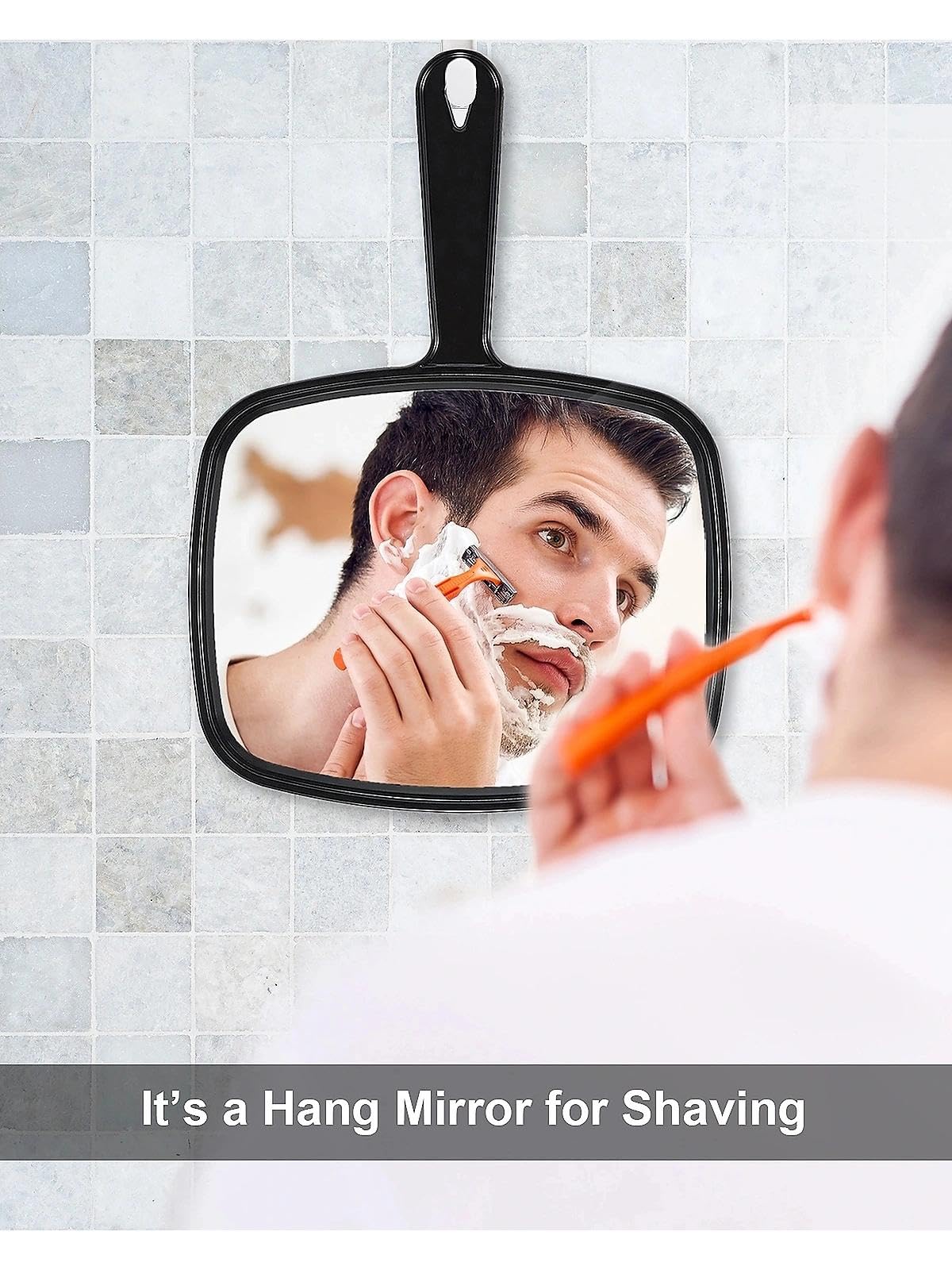 PROTECLE Hand Mirror, 10.3 L x 7.4 W Salon Barber Hairdressing Handheld Mirror with Handle, Square Black
