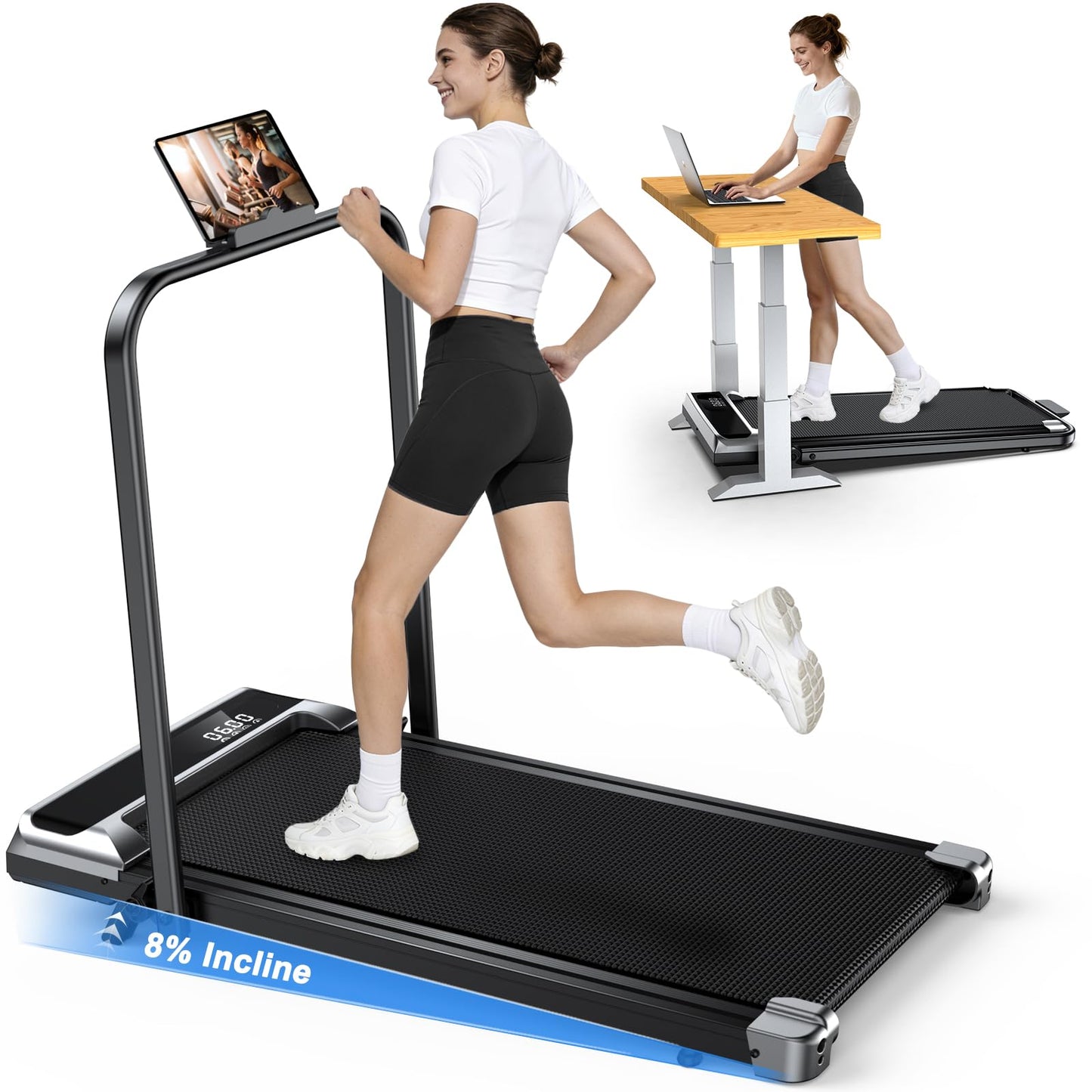 AoraPulse Walking Pad with Incline, Under Desk Treadmill for Home, 3.0HP Portable Walking Pad Treadmill for Home Small, 2 in 1 Folding Foldable Treadmills 350 lbs Weight Capacity