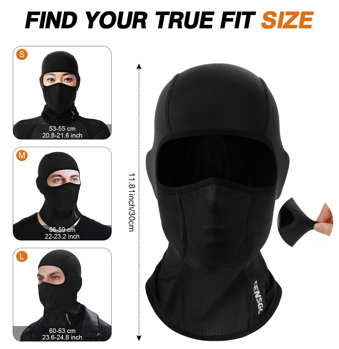 CENSGO Cooling Motorcycle Balaclava Helmet Liner, Breathable Face Cover, Lightweight Shiesty Mask for Men Women Summer Riding Black