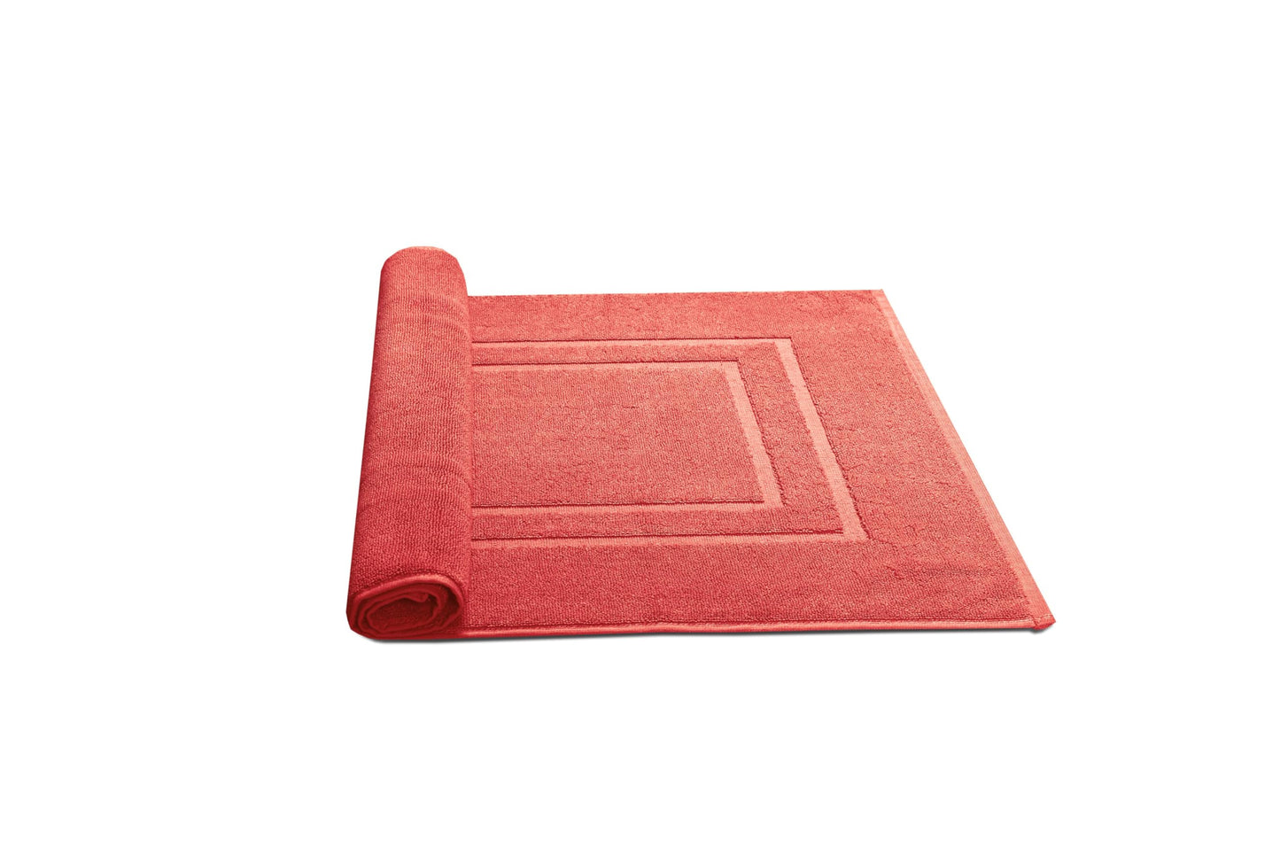 Feather & Stitch 2 Piece Towel Like Bath Mats (30x21 Inch) 100% Cotton Terry Mat for Hotel, Spa, Shower Floor Mats [NOT A Bathroom Rug], Soft Absorbent Washable Mats - Coral