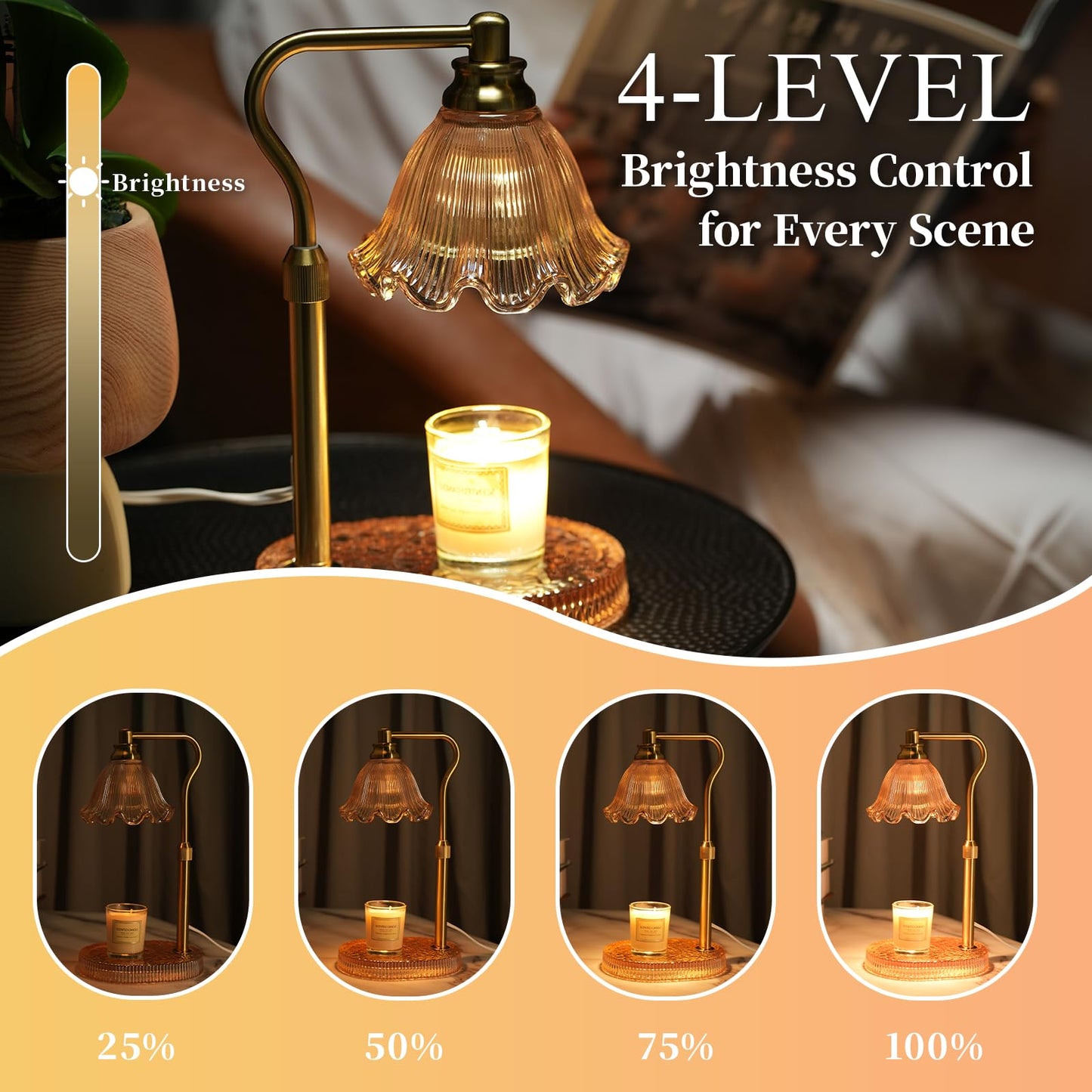 WYghyronic Candle Warmer Lamp with Adjustable Height - Flameless 4-Level Dimmable Wax Warmer, Timer Function & Stylish Design in Multiple Colors(Brown)