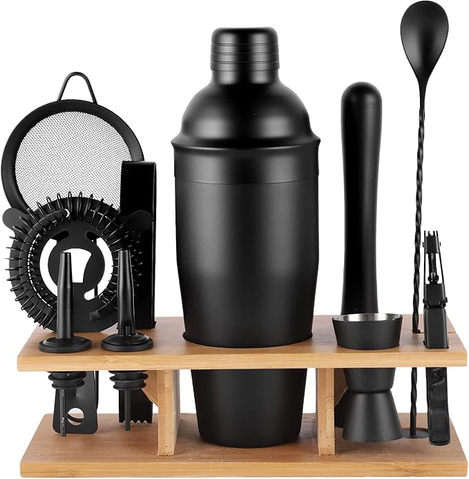 JNWINOG 11Pcs-Cocktail Shaker Set Black Bartending Kit 25oz Cocktail Bar Set Cocktail Mix Drink Making Kit Professional Ba...