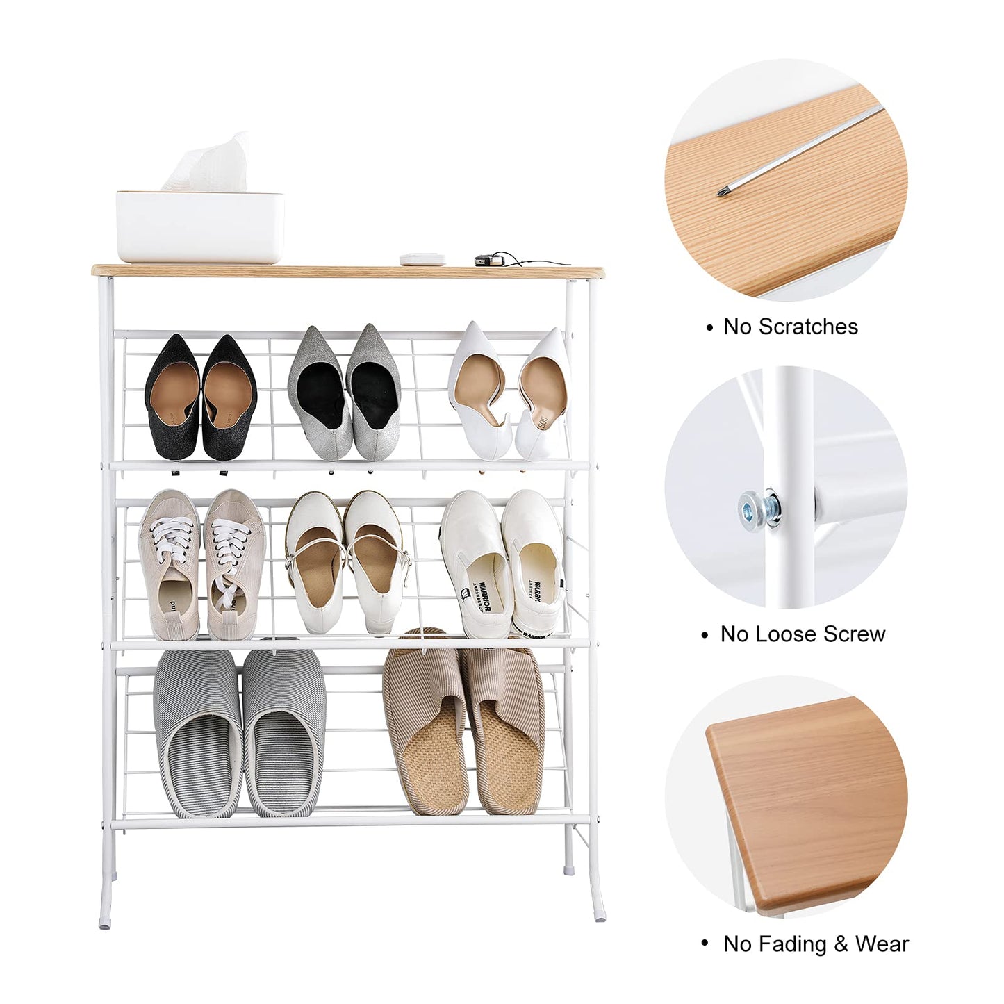 JZM Shoe Rack Storage, Narrow 4 Tier Metal Shoe Storage Shelf, Free Standing Shoe Racks, Space Saving Shoe Rack Organizer for Entryway, Hallway, Bedroom, Living Room(12-16 Pair)