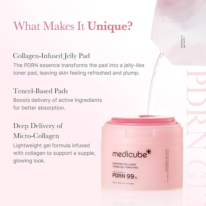 medicube Pink PDRN Day & Night Care Duo: Salmon DNA PDRN Caffiene Overnight Wrapping Peel Off Facial Mask and Salmon DNA PDRN Pink Collagen Jelly Pad