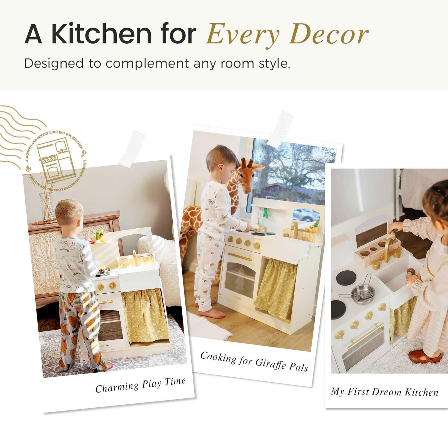 Tiny Land Play Kitchen, Kids Kitchen Playset, Toddler Kitchen with Cutting Food Set, Wooden Kitchen Sets for Kids, Best Gift for Girls and Boys
