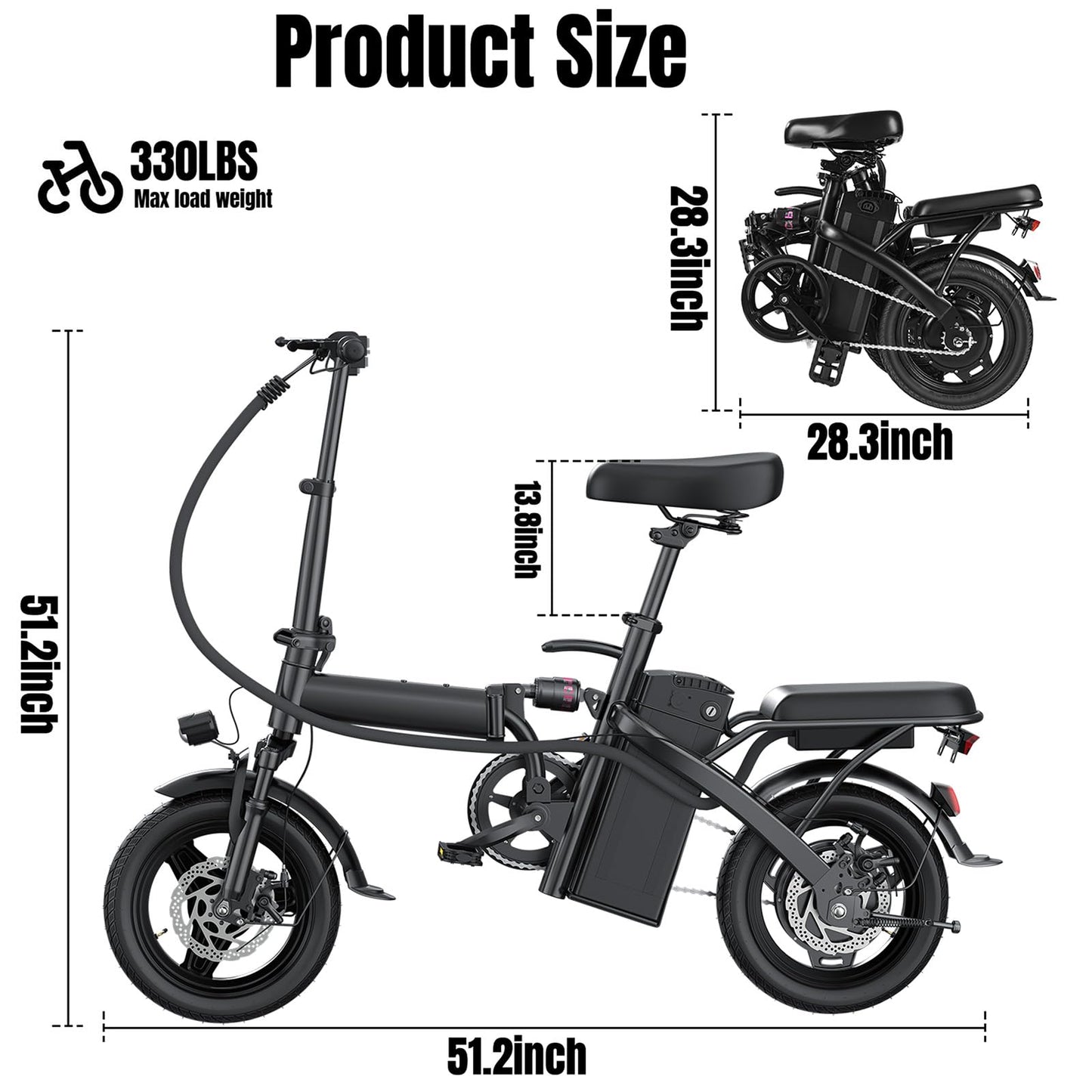 Electric Bike for Adults and Teens, 560W Motor 24MPH Compact Commuter Ebike, 32 Miles Range, 48V 10Ah Battery, 3 Shock Absorbers, 14" Mini Foldable Electric Bicycle with Basket, UL 2849 Certified