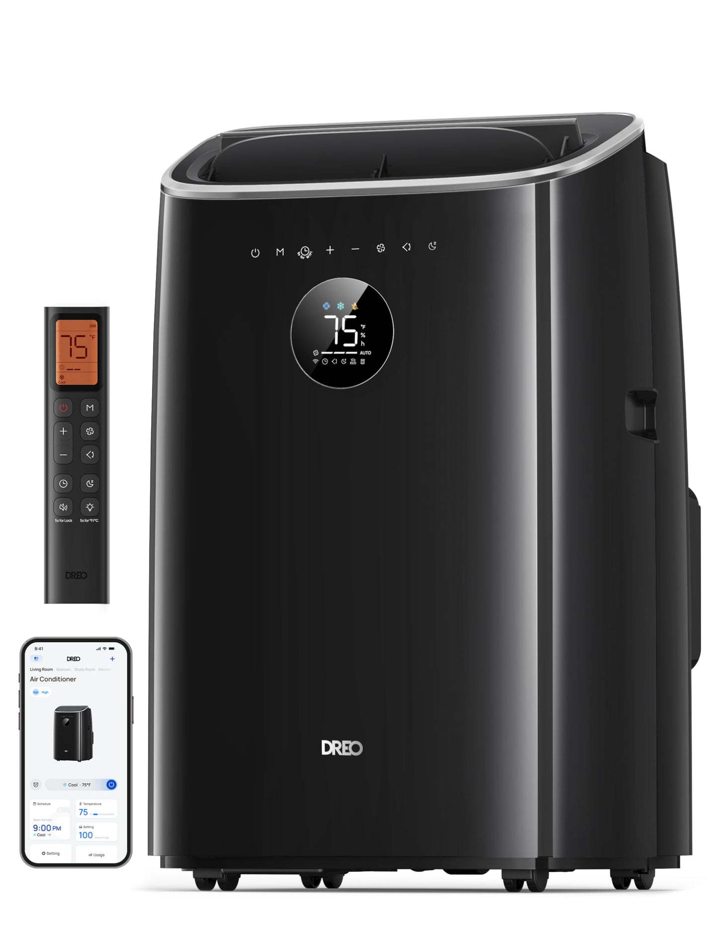 DREO Portable Air Conditioner 516S, 14000 BTU ASHRAE (10000 BTU DOE) Smart AC Unit for Bedroom with Drainage-free Cooling, Fan&Dehumidifier 3 in 1, APP/Voice/Remote, Quiet Standing AC for Room Indoors
