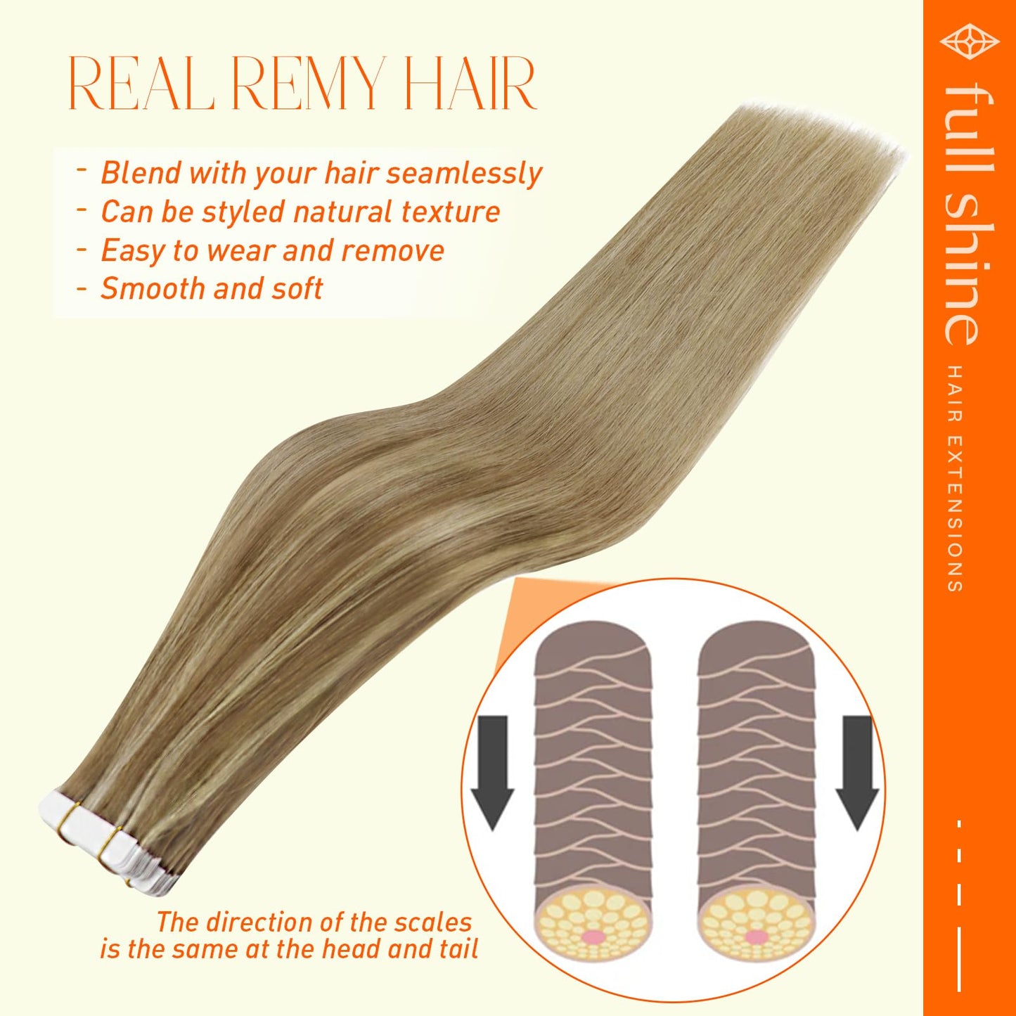 Full Shine Tape in Human Hair Extensions 18 Inch Double Sided Tape in Hair Extensions Color 10/16/16 Adhesive Human Hair Extensi