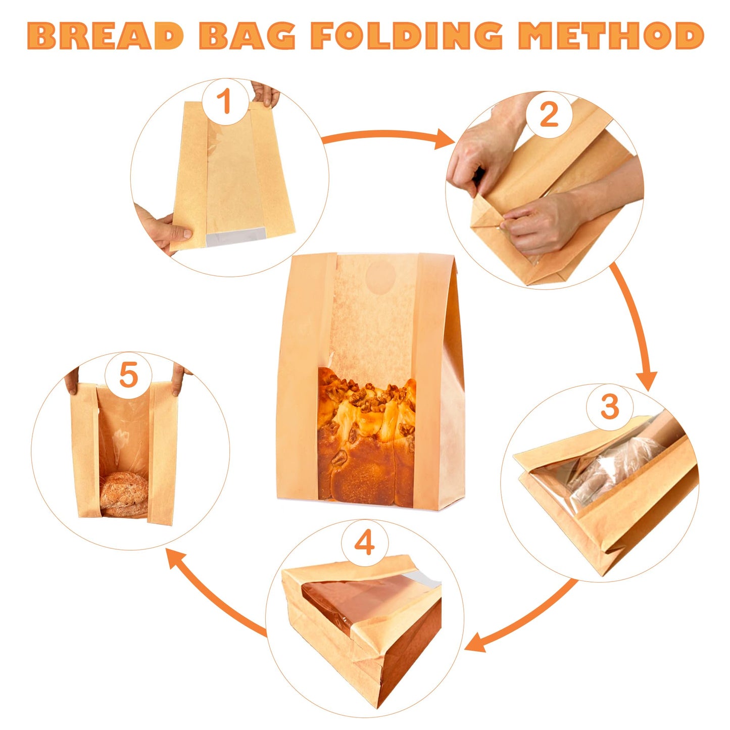 Homrelaxy 60pcs Paper Bread Bags for Homemade Bread, Sourdough Bags with Window, 13.7 x 8.3 x 3.5 Inch Large Brown Kraft Bakery Bag for Storing Loaves & Snacks, Includes 70 Sealing Stickers
