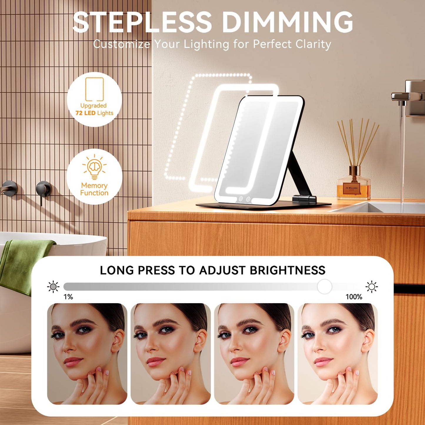 Auxmir Travel Makeup Mirror with 3 Dimmable Color Lights, Portable Foldable LED Lighted Travel Makeup Mirror, Rechargeable Compa