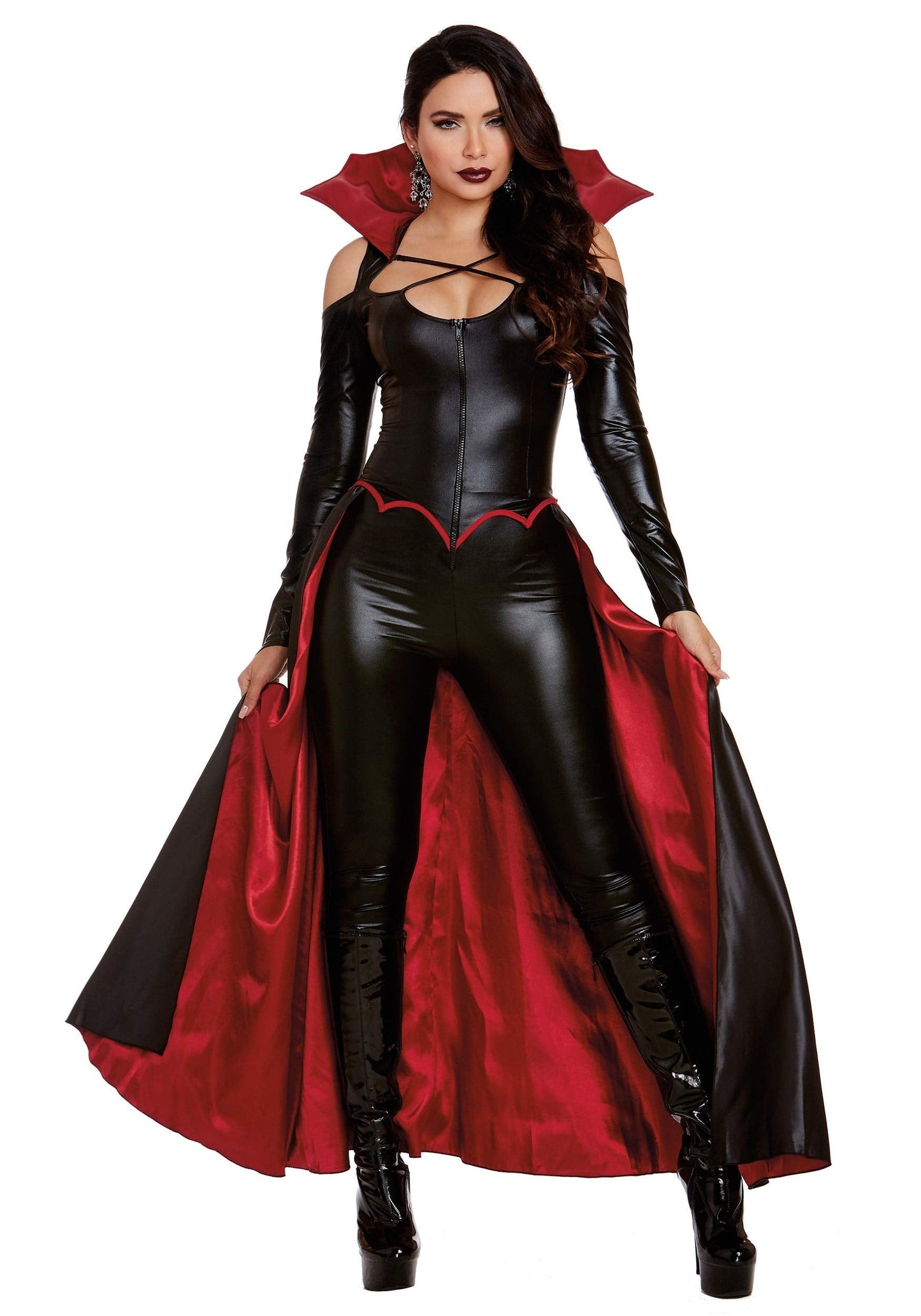 Dreamgirl Women's Vampire Costume Modern Gothic Female Vampire, Princess of Darkness Halloween, Black/Red, Small