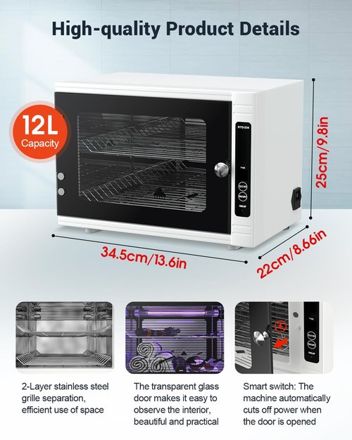 LETORS UV Light Nail Tool Cleaning Cabinet, 12L, Pro Multi-functional Box, 360° Light Coverage, Timer & Safety, for Salon, Barbershop & Home Tool Maintenance