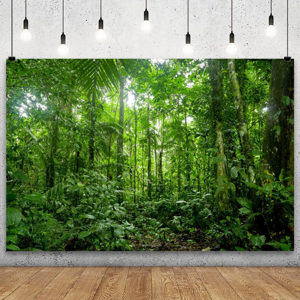 Yongfoto 7X5Ft Spring Rainforest Backdrops For Photography Tropical Jungle Forest Woodland Green Trees Photo Background Nature L