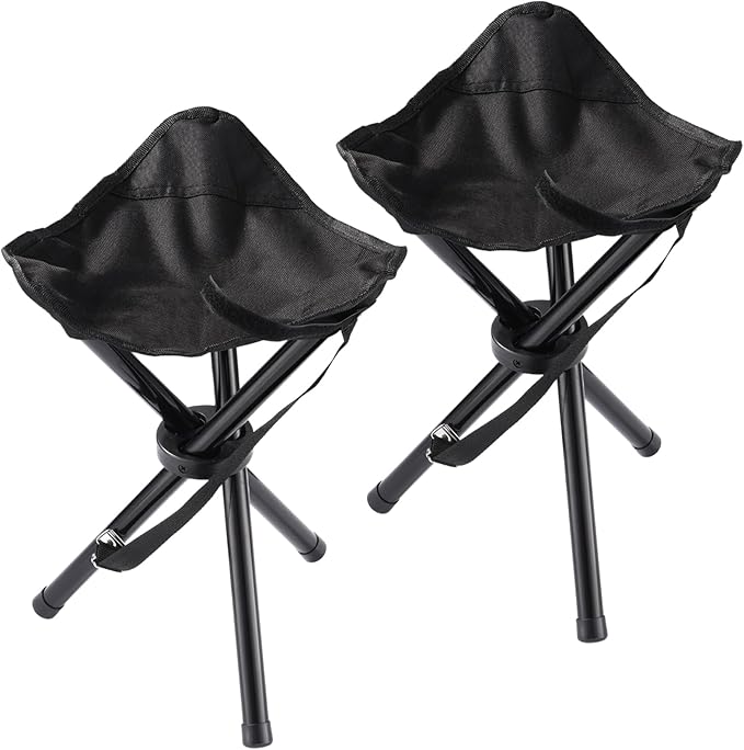 KKONHII 2PCS Portable Folding Camping Stool,Travel Outdoor Tripod Seat,Black Folding Camping Chairs for Camping Party Picn...