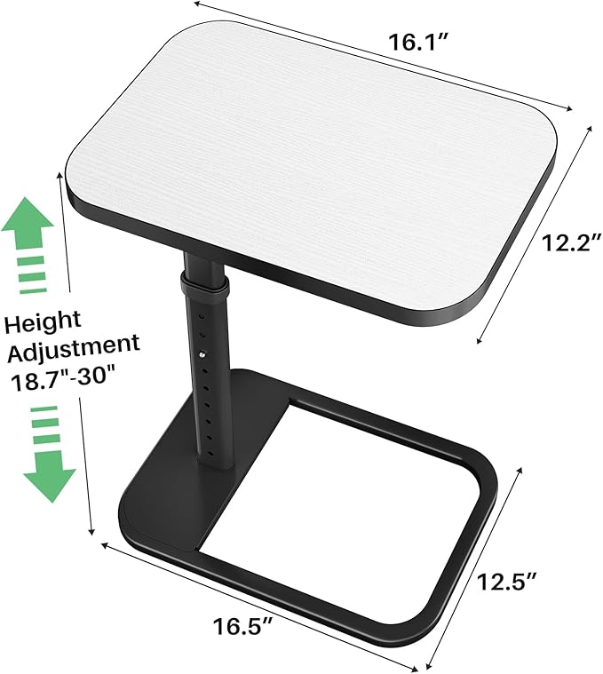 Kitstorack TV Tray Table, Adjustable Height & Rounded Metal Corners, Snack Table for Couch, Sofa, Bed, Chair, Living Room, C Shaped End Side Table for Eating, Dinner or Laptop, Small Spaces, White