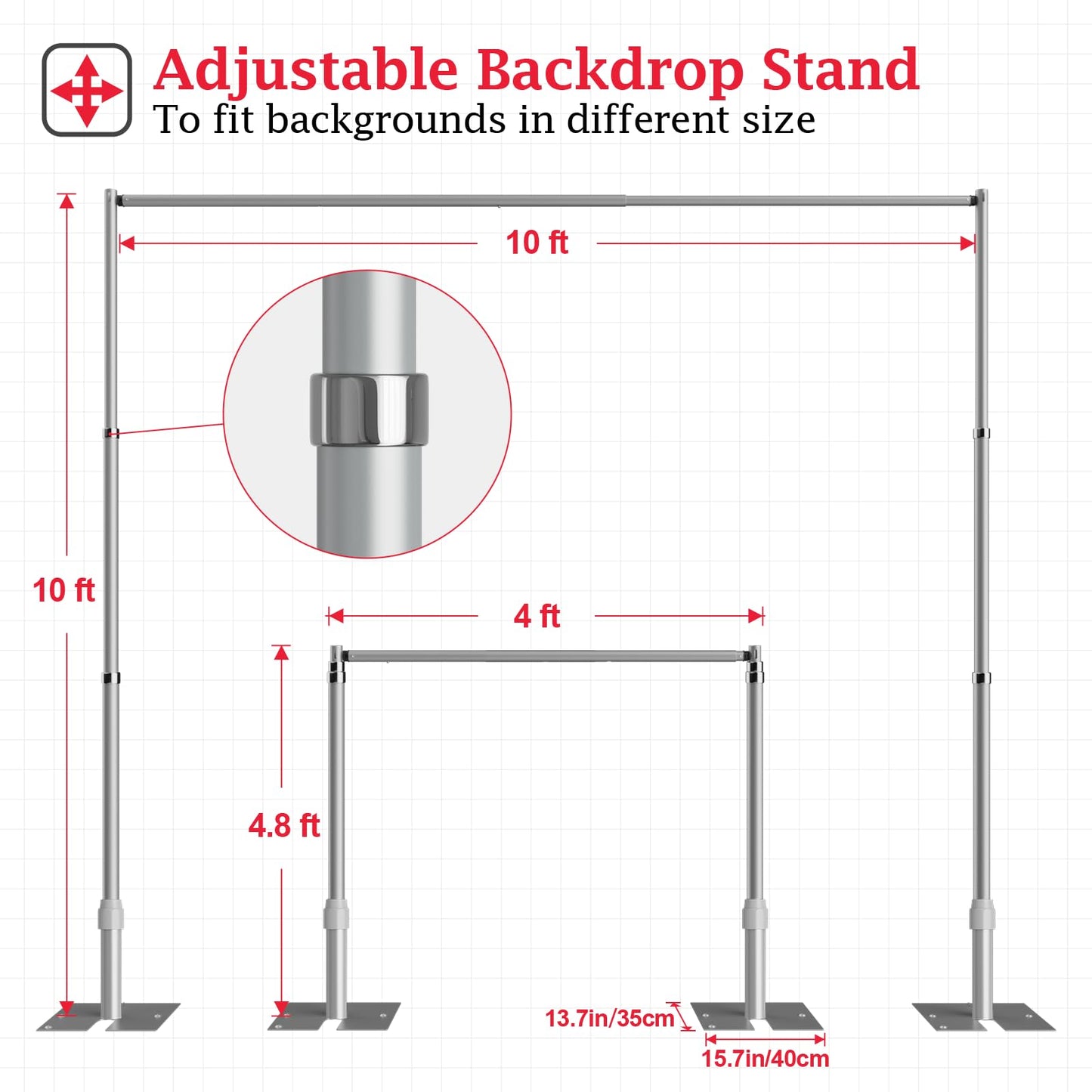 EMART 10x10ft Heavy Duty Backdrop Stand Kit, Adjustable Pipe and Drape Photo Booth Frame for Wedding, Party, Christmas, Birthday Decorations