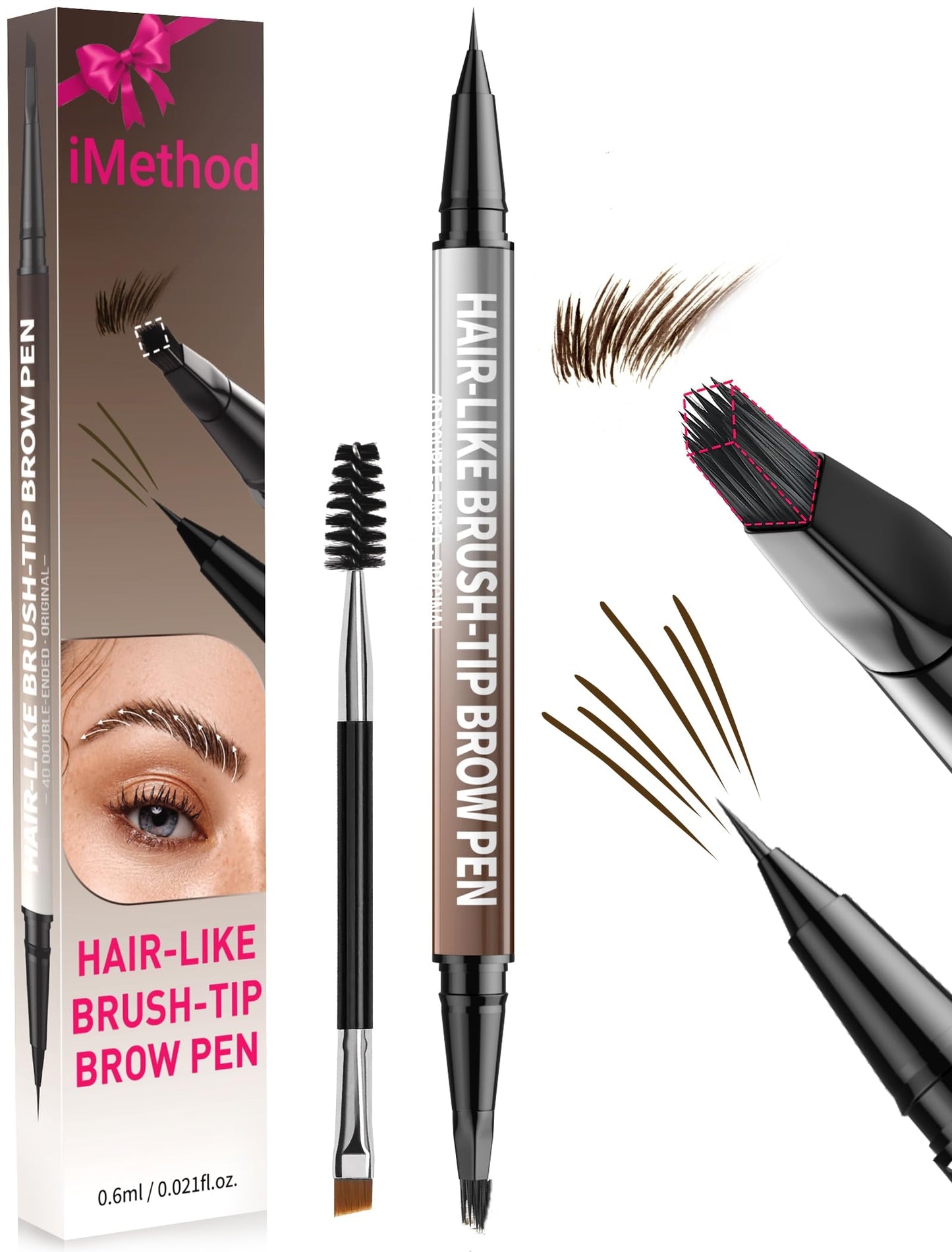 iMethod Eyebrow Pen - Eyebrow Pencil,2-in-1 Eyeliner Dual-Ended Microblading Eyebrow Pencil Long Lasting Waterproof Hair-Like Br