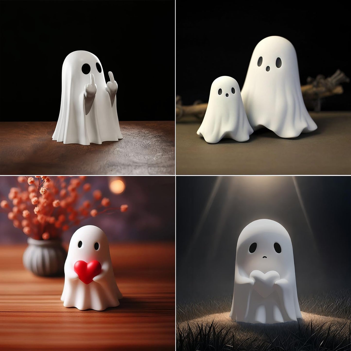 Halloween Ghost Figurine - Spooky Resin Ghost Statue, Cute Finger Ghost Ornaments, Perfect for Indoor & Porch Halloween Decor (A)
