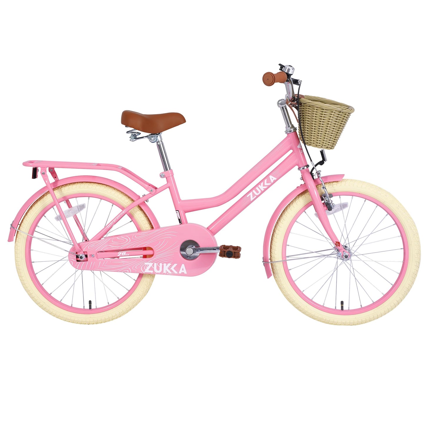 BALINGE 20" Inch Girls Cruiser Bike Single-Speed Hybrid City Bicycle for Youth Over 7 Years Old with Wicker Basket & Rear Rack，Kids Cycle Bikes，Lightweight, Hand Brake&Pedal Brake，Light Pink