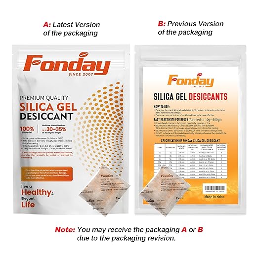 20g x 15 packs Fonday Rechargeable Silica Gel Desiccant Packets Food Grade Fast Reactivate Desiccant Bags Moisture Indicating Orange to Green