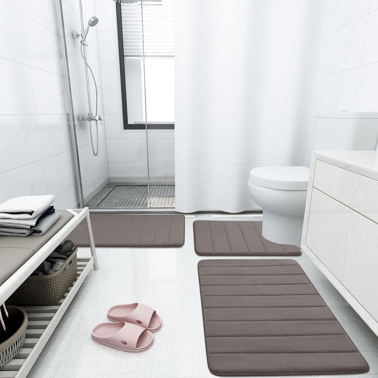 Buganda Memory Foam Bath Mat, 47" x 24", Ultra Soft and Non-Slip Bathroom Rugs, Water Absorbent and Machine Washable Bath Rug Runner for Bathroom, Shower, and Tub, Taupe