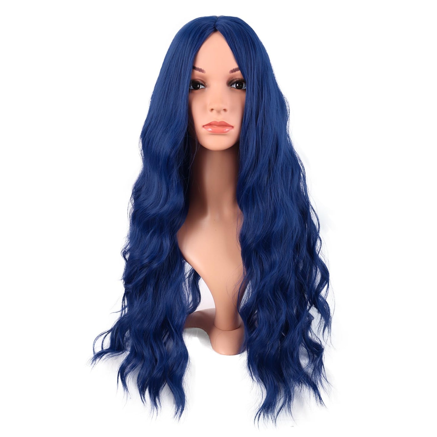 MapofBeauty 28" Long Wavy Synthetic Fiber Wig - Mixed Blue, No Bangs for Parties & Cosplay