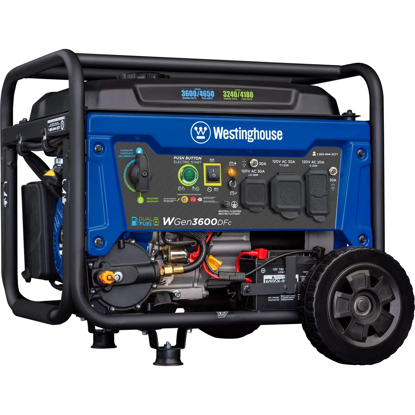 Westinghouse 4650W Dual Fuel Generator with Remote Start and Weather Tent Cover for Open Frame Portable Generators