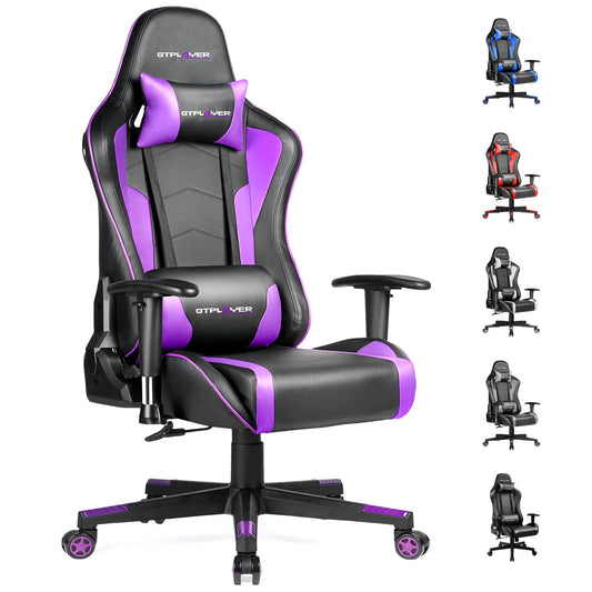 GTPLAYER Gaming Chair with Speakers,Video Game Chair Bluetooth Music with Lumbar Support, Ergonomic Comfortable Office Computer Chair for Adults, Adjustable Reclining Chair, 360° Swivel, Light Purple