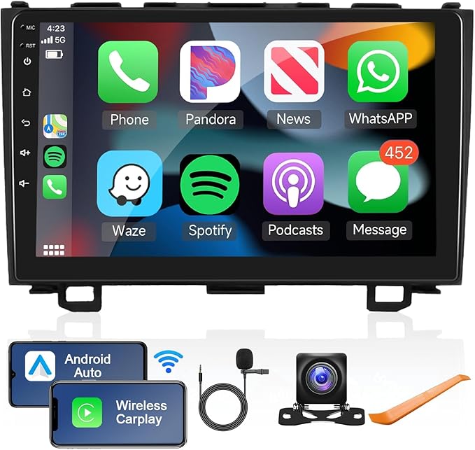 2G+64G Android Car Stereo for Honda CRV 2007-2011 with Wireless Carplay/Android Auto with WiFi GPS Navigation, 9" Touchscr...