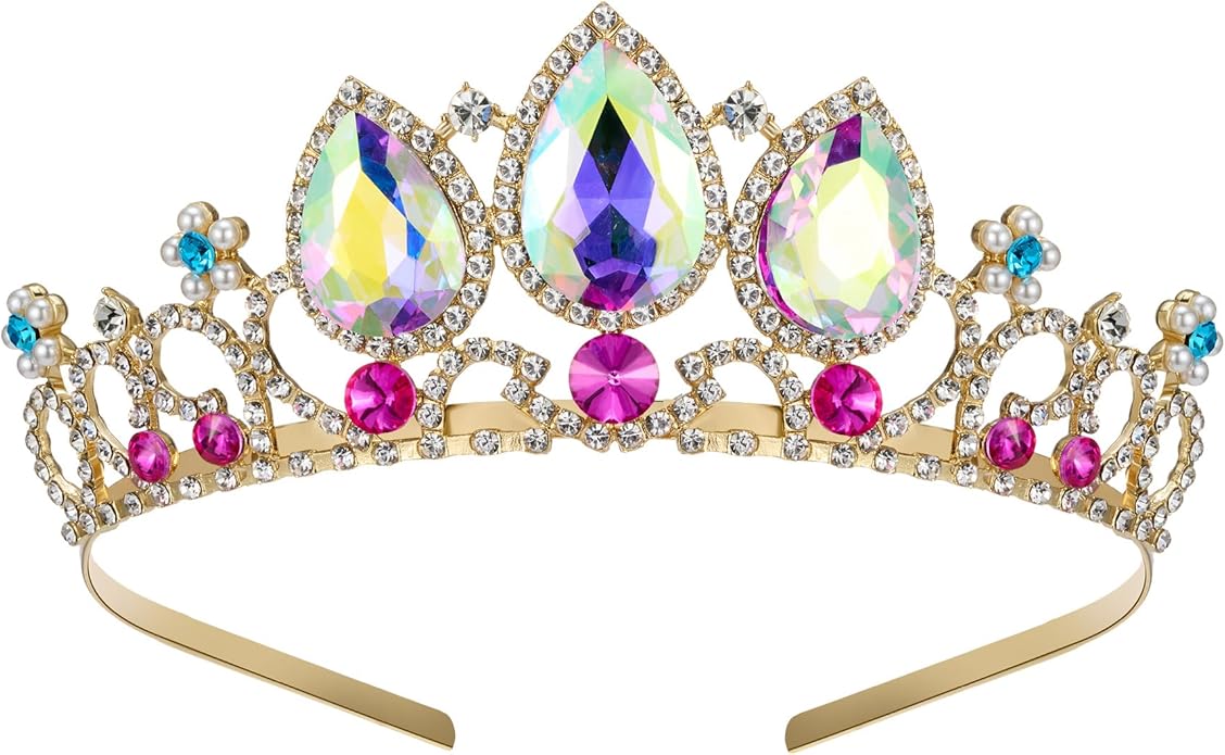 SWEETV Princess Tiaras for Little Girls, Kids Dress-up Crown Headband, Birthday Wedding Halloween Cosplay Hair Accessories