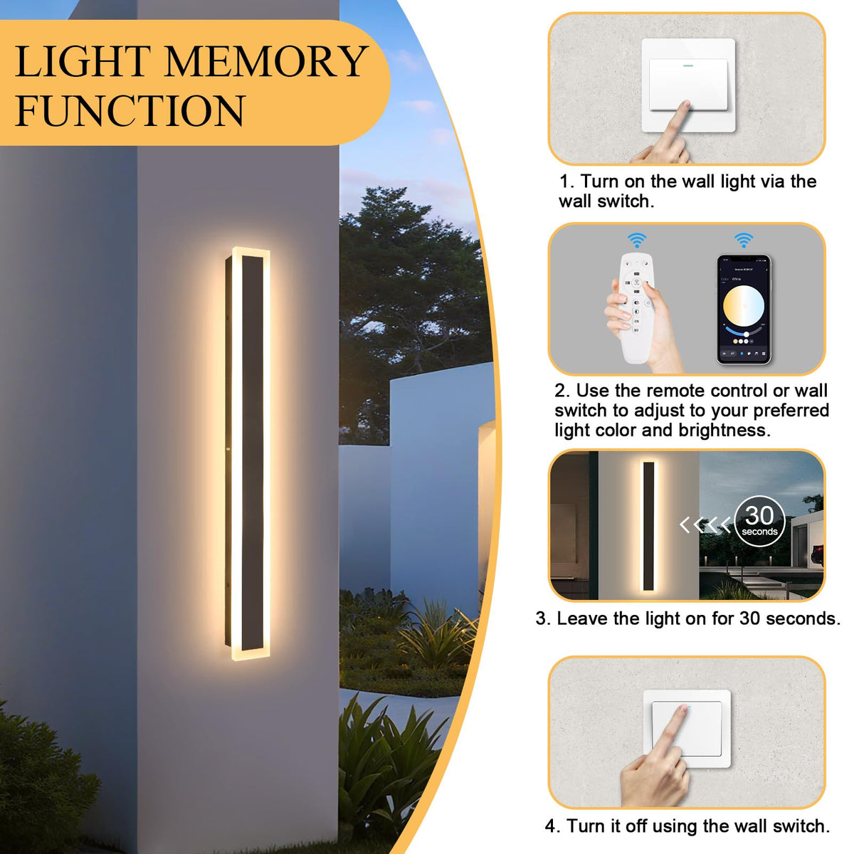 SMINGYINGZ 39 Inch Black Modern Outdoor Wall Light 3000K-6000K Dimmable Modern Exterior Wall Sconce Long LED Linear Exterior Lights for Patio Garden Garage