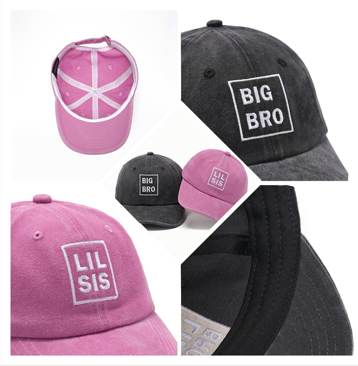 labi baby Brother Sister Matching Hats Big Brother Announcement Caps New Baby Pregnant Gift Adjustable Sibling Baseball Cap for Boy Girl Youth Kid Twin Outfit Embroidered Big Bro Lil Sis Pink