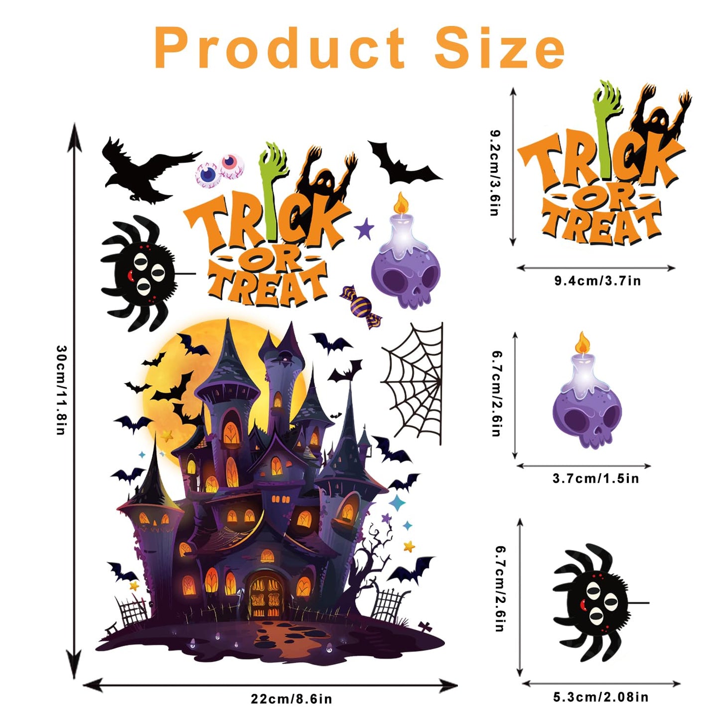 FCZon Star 9 Sheets Halloween Window Clings Decals for Party Decoration, Reusable Double Side Halloween Window Stickers, Indoor & Outdoor Home Decor,Ghosts, Pumpkins, Bats and Other Elements