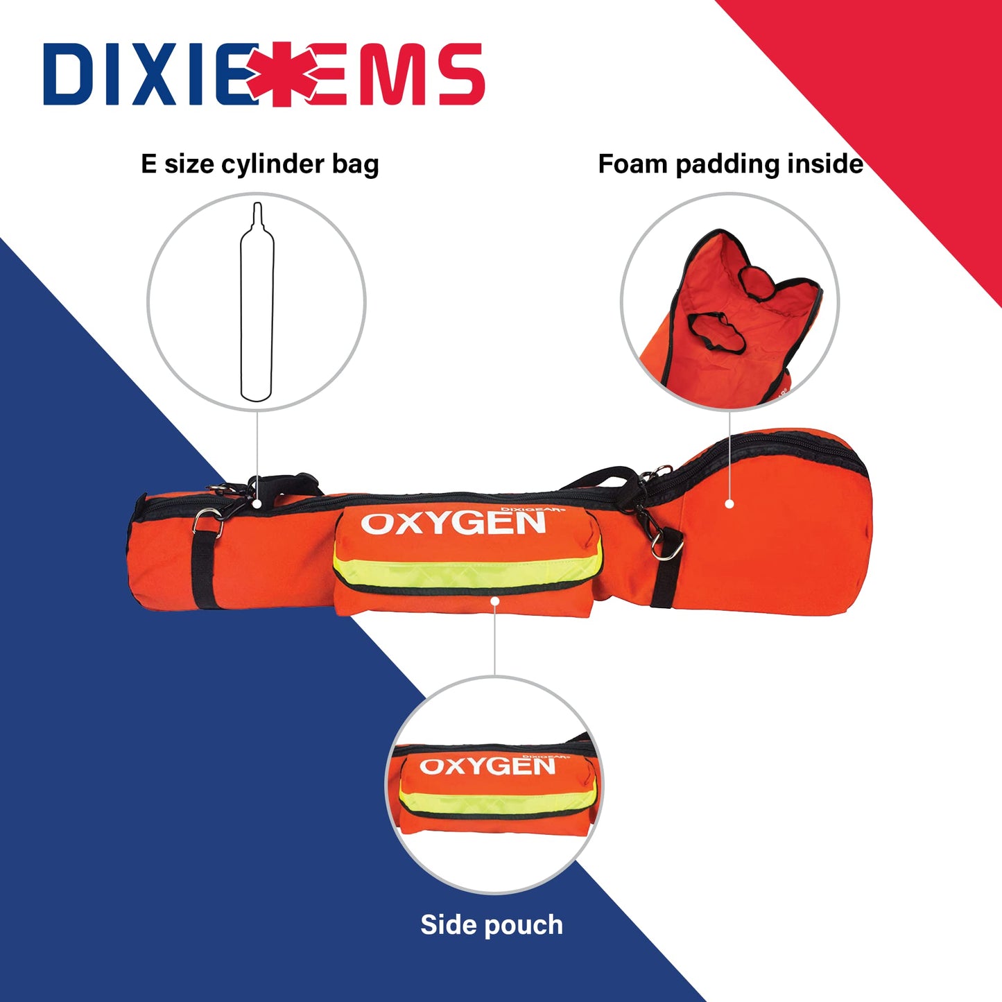 Dixie Ems O2 Shoulder Bag for E Size O2 Cylinder and Supplies, Oxygen Tank Carry Pack with Padding