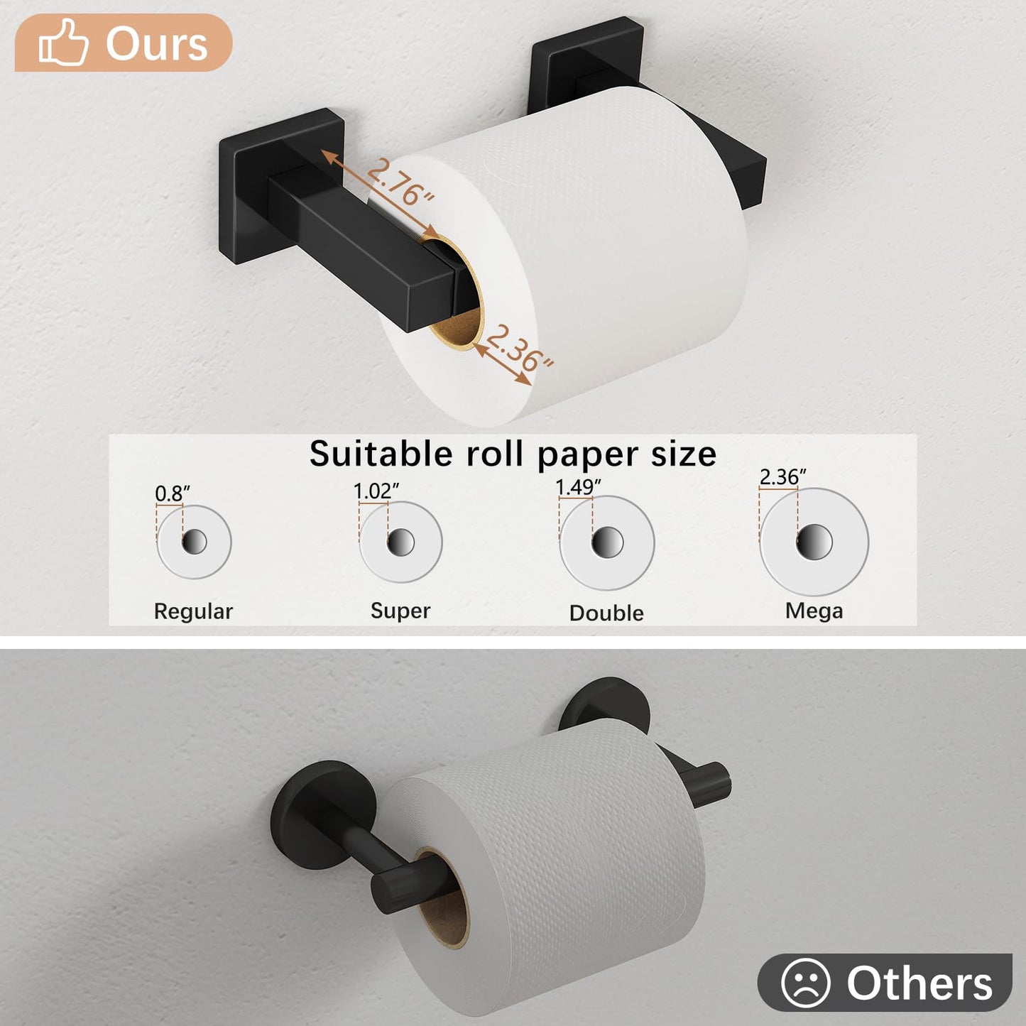 FEILERN Toilet Paper Holder Matte Black Wall Mounted Post Pivoting Square Tissue Holders Roll Holder Hangers for Bathroom Commercial Toilet Paper Dispenser