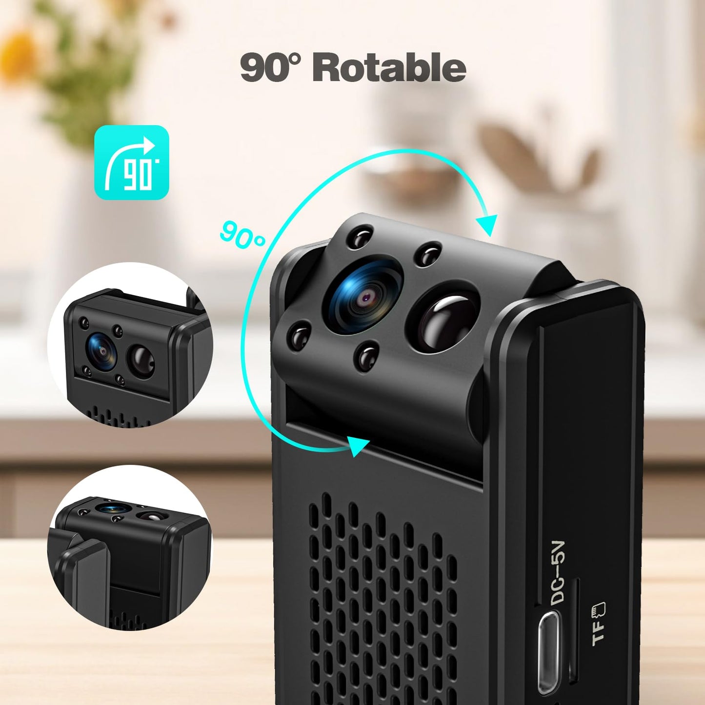 Hidden Camera, 2025 Nanny Cam for Home | Motion Detection Without WiFi, Free 1-Year Cloud Storage, 4K HD Day & Night Recording Smart Mini Camera for Home/Baby/Pet (Black)